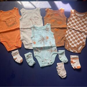 Carter's Tropical and Checkered Bodysuit Set - Orange, Blue, Brown